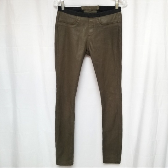 Helmut Lang Khaki coated leggings size 30 - Picture 2 of 3